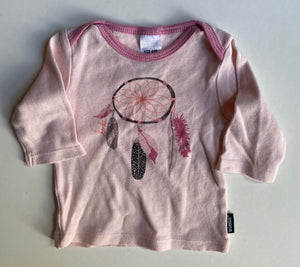 Bonds baby girl size 0-3 months pink long sleeve t-shirt dreamcatcher, VGUC