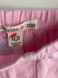 Charlie & Me baby girl size newborn pink elastic waist leggings pants, VGUC