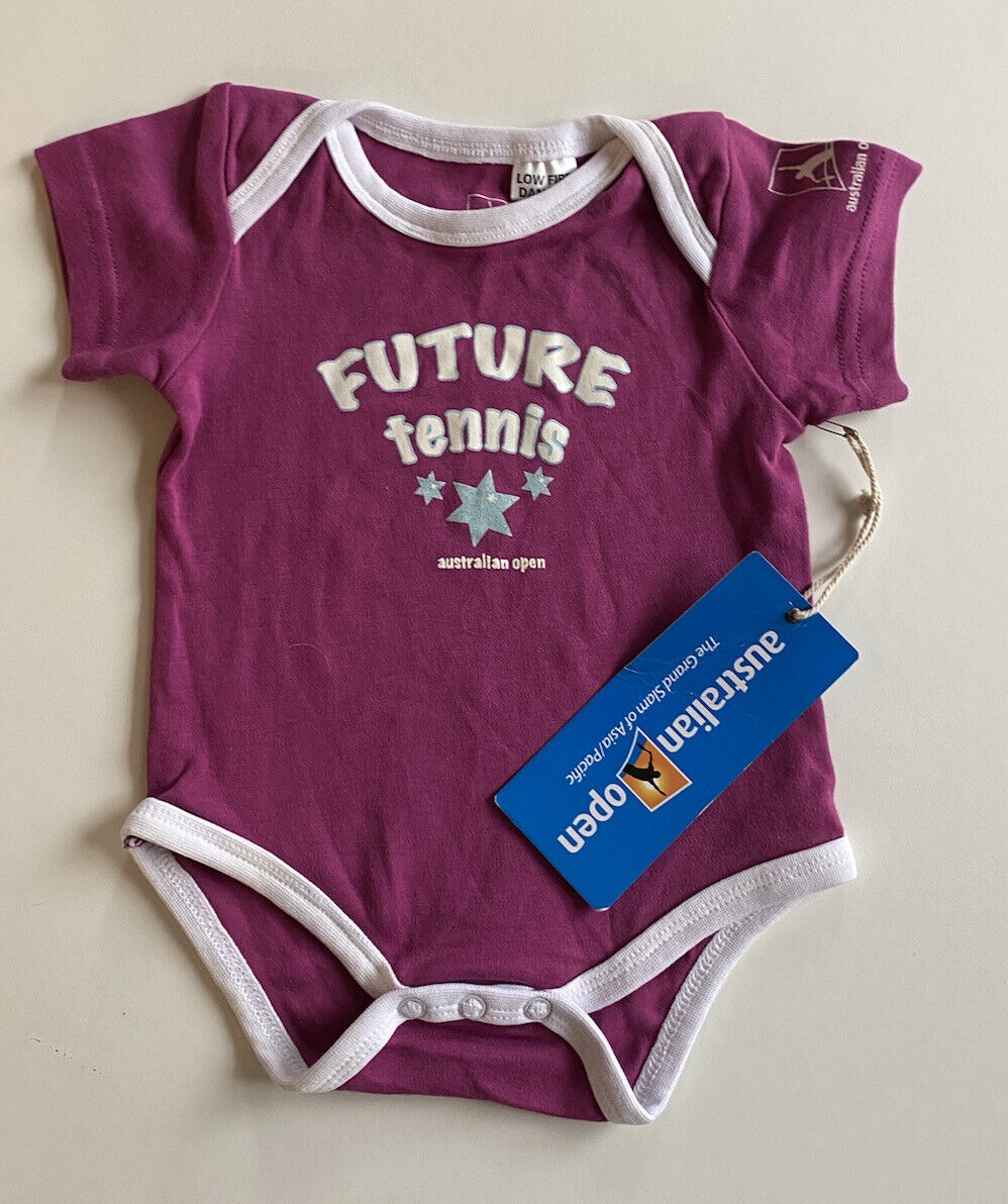 Australian Open tennis baby size 0-3 months purple t-shirt bodysuit purple BNWT