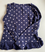 Load image into Gallery viewer, Johnnie B kids girls size 13-14 years navy blue jumper white spots frill, VGUC
