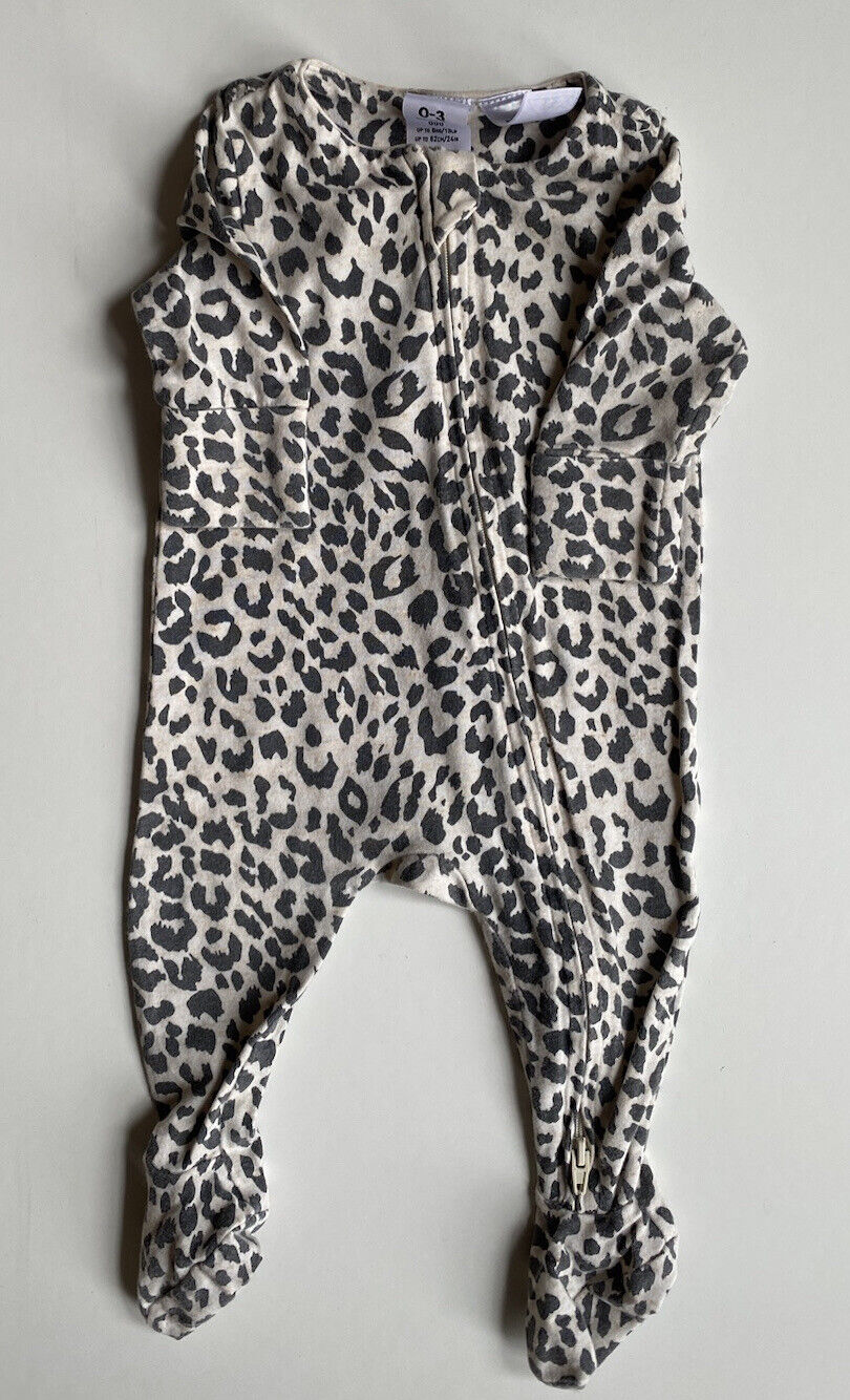 Cotton On baby girl size 0-3 months beige black leopard print one-piece, VGUC