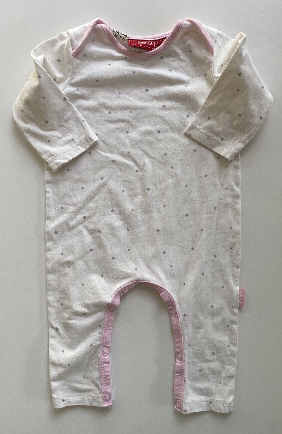 Sprout baby girl size 3-6 months white pink grey stars one-piece, VGUC