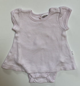 Purebaby baby girl size newborn pink white stripe bodysuit dress, VGUC