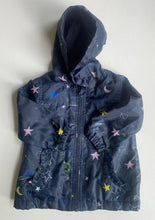 Load image into Gallery viewer, Anko baby girl size 12-18 months navy blue hooded zip up jacket space, VGUC
