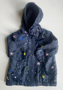 Anko baby girl size 12-18 months navy blue hooded zip up jacket space, VGUC