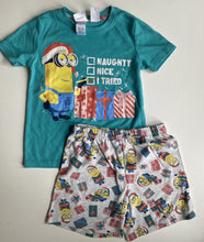 Load image into Gallery viewer, Minions kids size 5 Summer Christmas PJ set t-shirt shorts presents, VGUC
