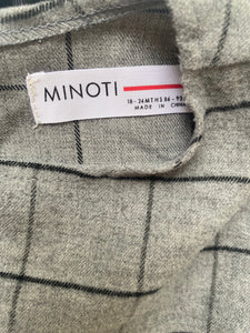 Minoti baby girl size 18-24 months grey black check long sleeve dress bow, EUC