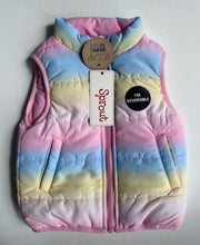 Load image into Gallery viewer, Sprout baby girl size 3-6 months rainbow pink reversible puffer vest zip, BNWT
