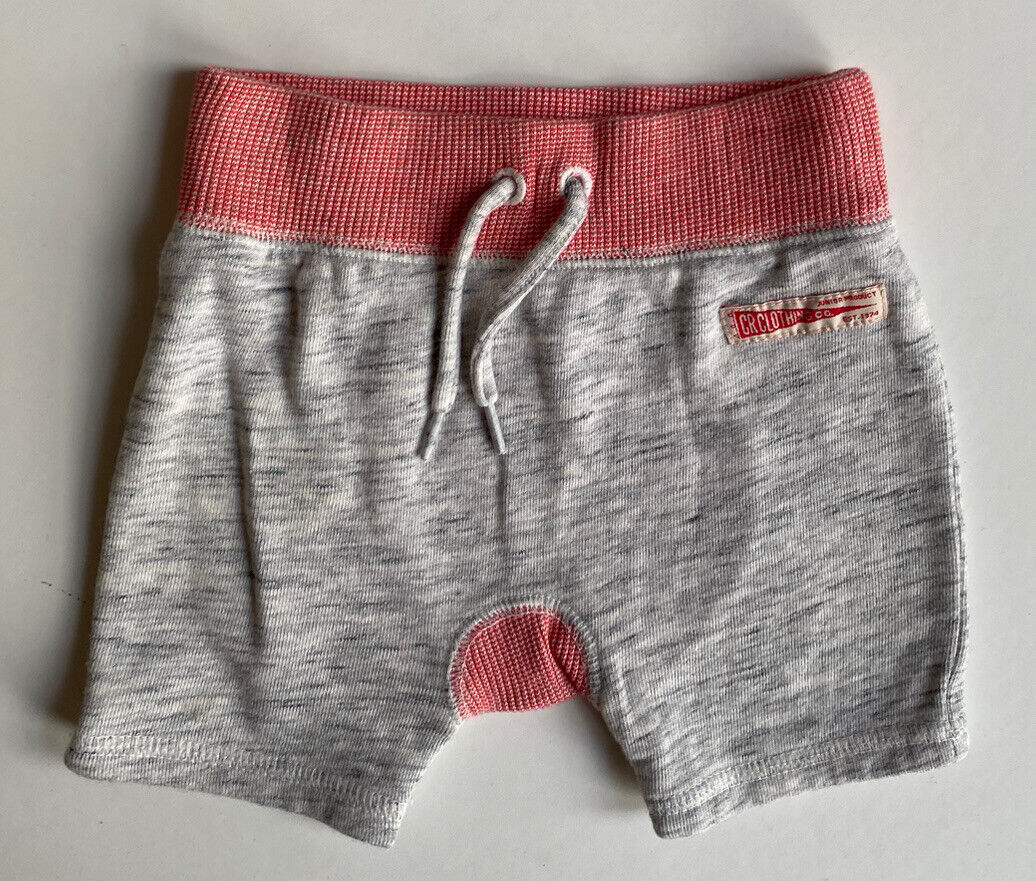 Country Road baby boy size 3-6 months grey marle red drawstring shorts, EUC