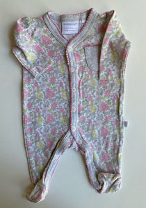 Marquise baby girl size newborn grey pink floral one-piece coverall, VGUC