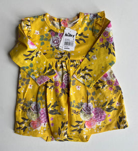 Milky baby girl size 6-12 months yellow floral bodysuit dress frills, BNWT