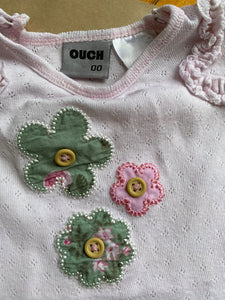 Ouch baby girl size 3-6 months pale pink romper with flowers Summer, VGUC