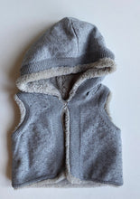 Load image into Gallery viewer, Country Road baby size 6-12 months grey knit fluffy reversible hooded vest, VGUC
