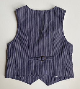 Jacadi Paris kids size 3 years blue grey white stripe waistcoat buttons, EUC