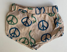 Load image into Gallery viewer, Cotton On baby size 0-3 months beige elastic waist shorts green Peace sign, VGUC
