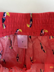 Target kids girls size 7 red pink shorts toucan birds cotton Summer, VGUC