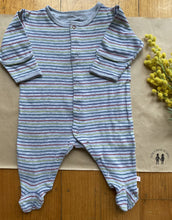 Load image into Gallery viewer, Mamas &amp; Papas baby size 0-3 months grey blue green red stripe one-piece, VGUC
