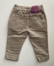 Load image into Gallery viewer, Jack &amp; Milly baby girl size 6-12 months gold shiny pull on jeans pants, VGUC
