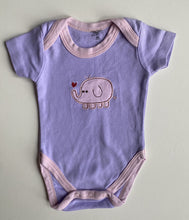 Load image into Gallery viewer, Carter&#39;s baby girl size newborn purple pink bodysuit t-shirt top elephant, VGUC
