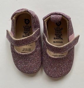 Oldsoles baby girl size 6-9 months/19 purple pink glitter sparkle shoes, EUC