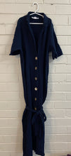 Load image into Gallery viewer, Maurie &amp; Eve Women&#39;s maternity size 10 navy blue button up maxi dress belt, VGUC
