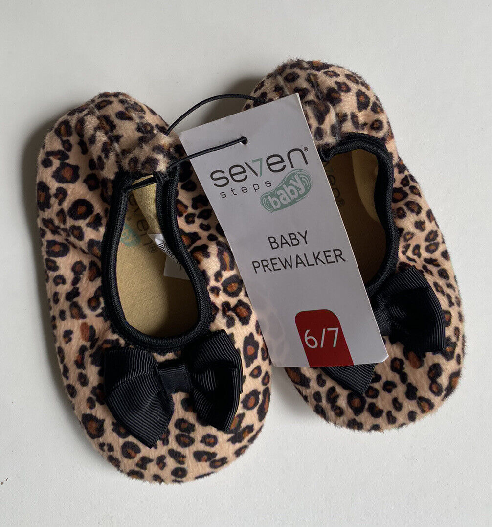 Seven Steps baby girl size 6/7 pre walker brown leopard print flat shoes, BNWT