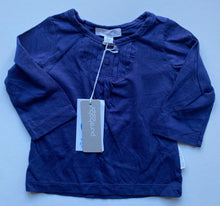 Load image into Gallery viewer, Purebaby baby girl size 0-3 months navy blue long sleeve henley top, BNWT
