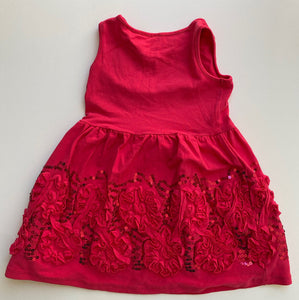 Origami baby girl size 1 pink sleeveless party dress sequins bow floral, VGUC