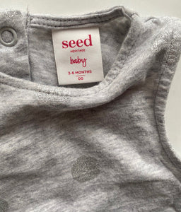 Seed baby girl size 3-6 months grey silver spotted sleeveless top, VGUC