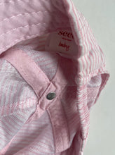 Load image into Gallery viewer, Seed baby girl one size approx. 6-12 months pink white stripe cap &#39;H&#39;, VGUC
