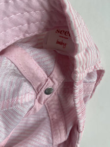 Seed baby girl one size approx. 6-12 months pink white stripe cap 'H', VGUC