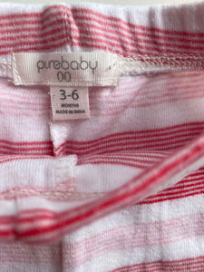 Purebaby baby girl size 3-6 months pink red stripe leggings pants, VGUC