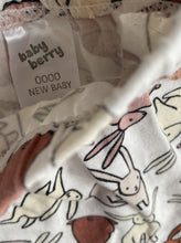 Load image into Gallery viewer, Baby Berry baby size newborn white leggings pants brown bunnies Easter, VGUC
