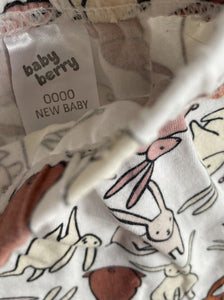 Baby Berry baby size newborn white leggings pants brown bunnies Easter, VGUC