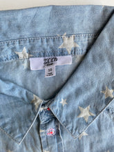 Load image into Gallery viewer, Seed Heritage kids size 10 light blue denim button up shirt white stars, VGUC
