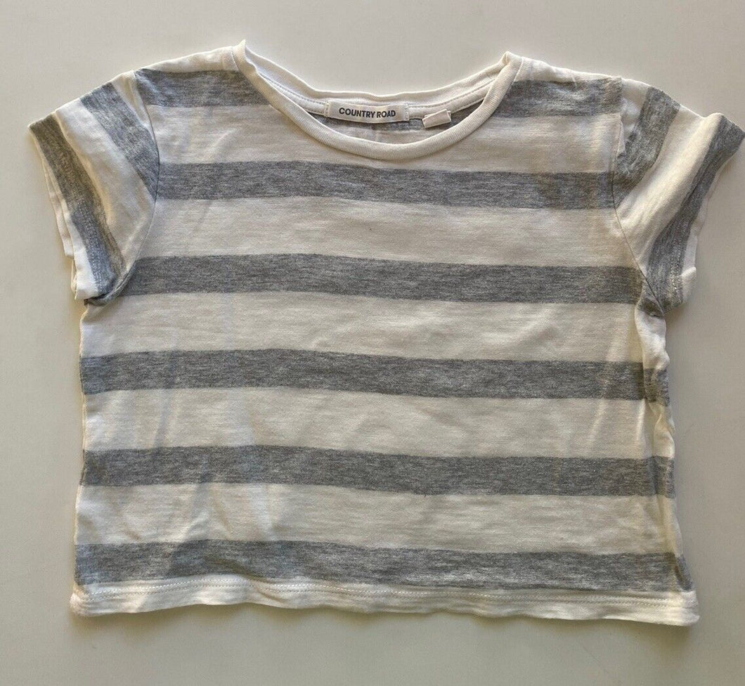 Country Road kids girls size 5 grey white stripe cropped t-shirt, VGUC