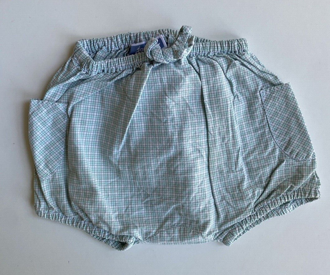 Jacadi baby size 0-3 months blue check drawstring cotton bloomers pants, VGUC