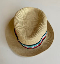 Load image into Gallery viewer, Seed kids boys one size straw hat red blue stripe Summer, EUC
