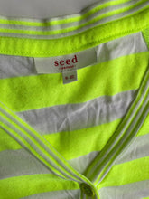 Load image into Gallery viewer, Seed kids unisex size 9-10 neon yellow white stripe button up cardigan, VGUC
