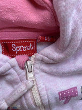 Load image into Gallery viewer, Sprout baby girl size 3-6 months pink hooded zip up jumper Pretty, GUC
