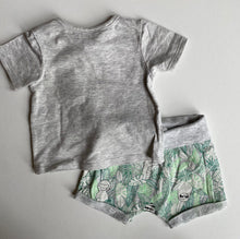 Load image into Gallery viewer, Target baby size newborn grey PJ set green jungle animals t-shirt shorts, EUC
