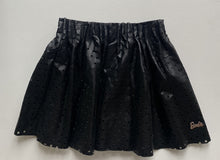 Load image into Gallery viewer, Barbie kids girls size 4 black skirt star cut outs faux leather, VGUC
