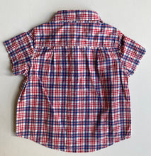 Load image into Gallery viewer, GAP baby boy size 12-18 months blue red check button up short sleeve shirt, VGUC
