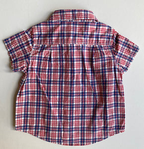 GAP baby boy size 12-18 months blue red check button up short sleeve shirt, VGUC