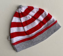 Load image into Gallery viewer, Bebe by Minihaha baby size XXS red white stripe beanie hat, VGUC
