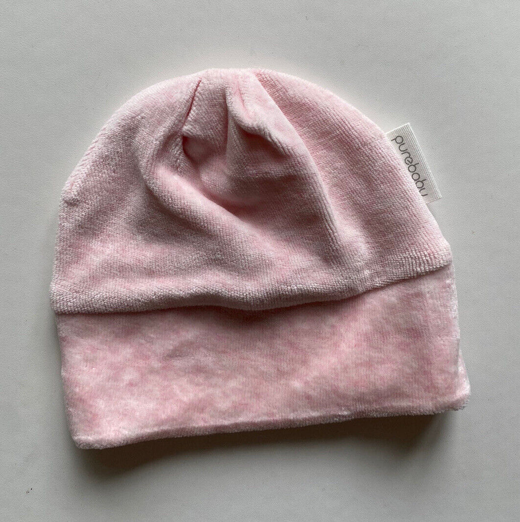 Purebaby baby girl size XS pale pink velour beanie hat, EUC