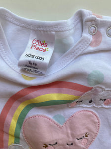 Ollie's Place baby girl size newborn Summer romper white rainbow spots, VGUC