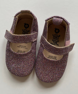 Oldsoles baby girl size 6-9 months/19 purple pink glitter sparkle shoes, EUC