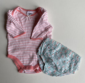 Target baby girl size newborn pink white stripe bodysuit bloomers bundle, VGUC