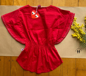 Littlehorn kids girls size 4 years red elastic waist top blouse hearts BNWT